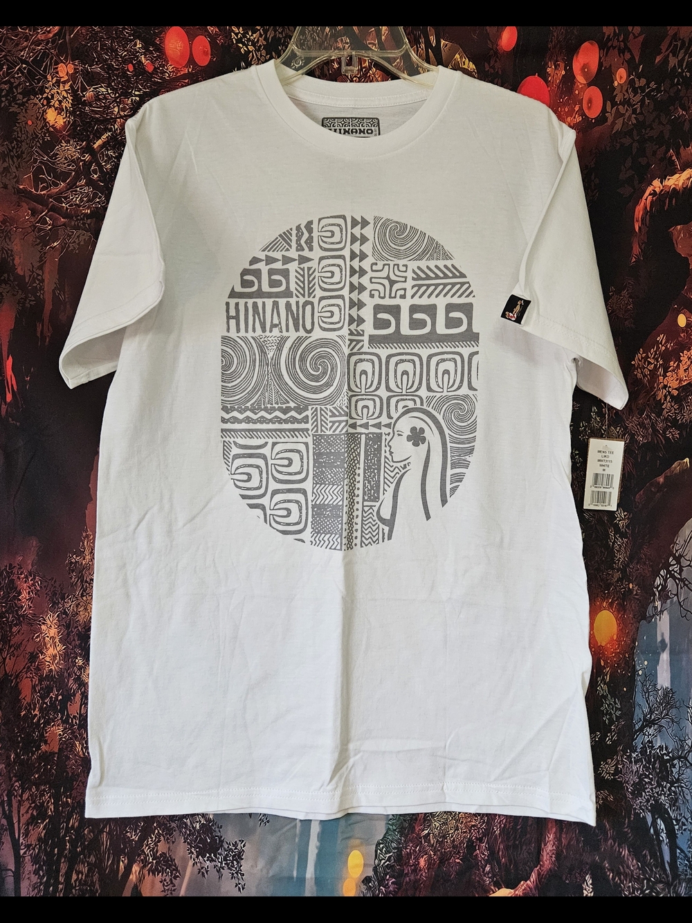 Hinano White Short-Sleeve Tee with Gray Tribal Circle Graphic- Liko
